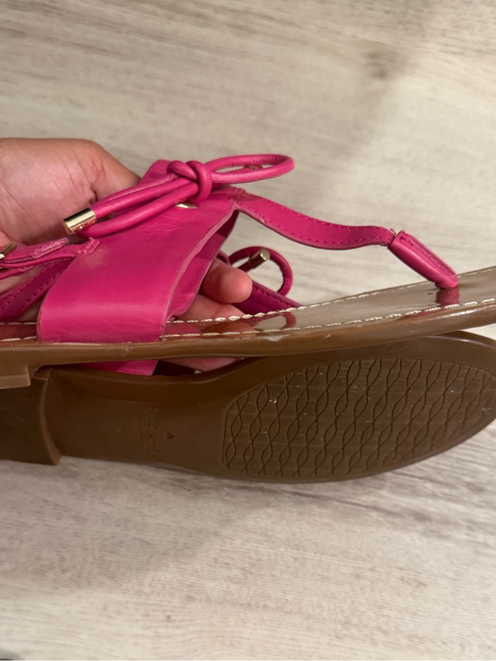 kate spade Hot Pink Leather Bow Thong Sandals - Picture 3 of 4